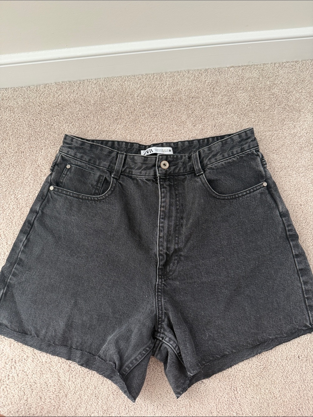 Zara Black High-Waist Denim Shorts